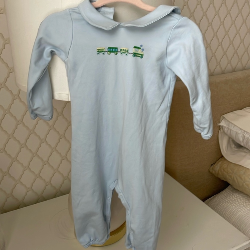 The Beaufort Bonnet Company Light Blue Train-Embroidered One-Piece